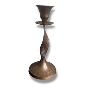 Vintage 70s Mid Century Modern brass swirl 6" tall candlestick